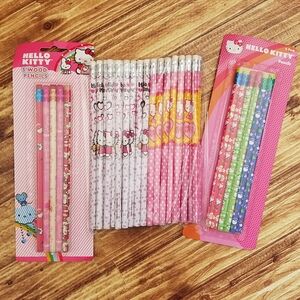 Hello Kitty Pink Wood Pencil Set Lot Sanrio